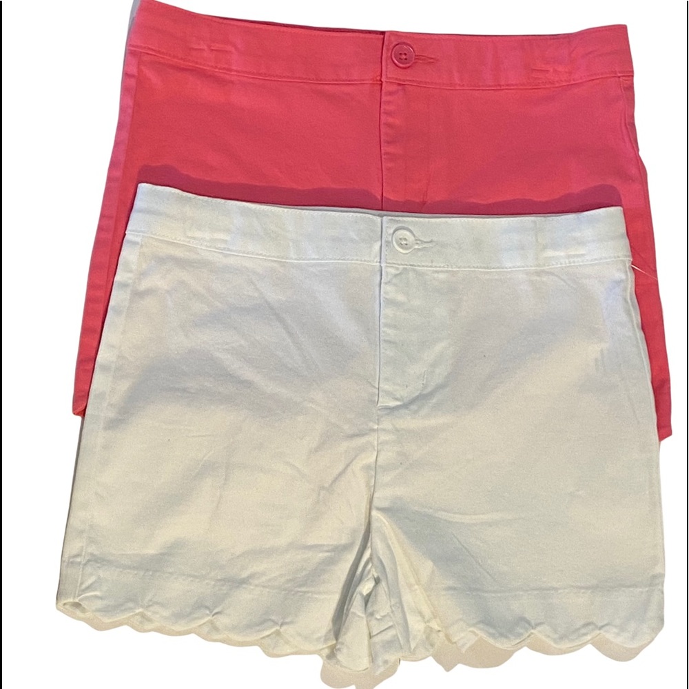 🆕️ Crown & Ivy preppy scalloped shorts bundle of 2pc set pink and white NWT 6X